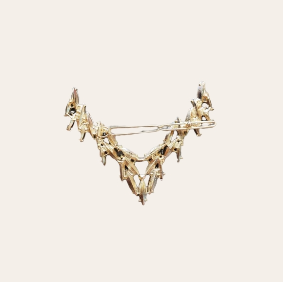 Rhinestone V Shape Hair Clip- Silver and gold toned - Zinc and Alloy - Picture 6 of 9